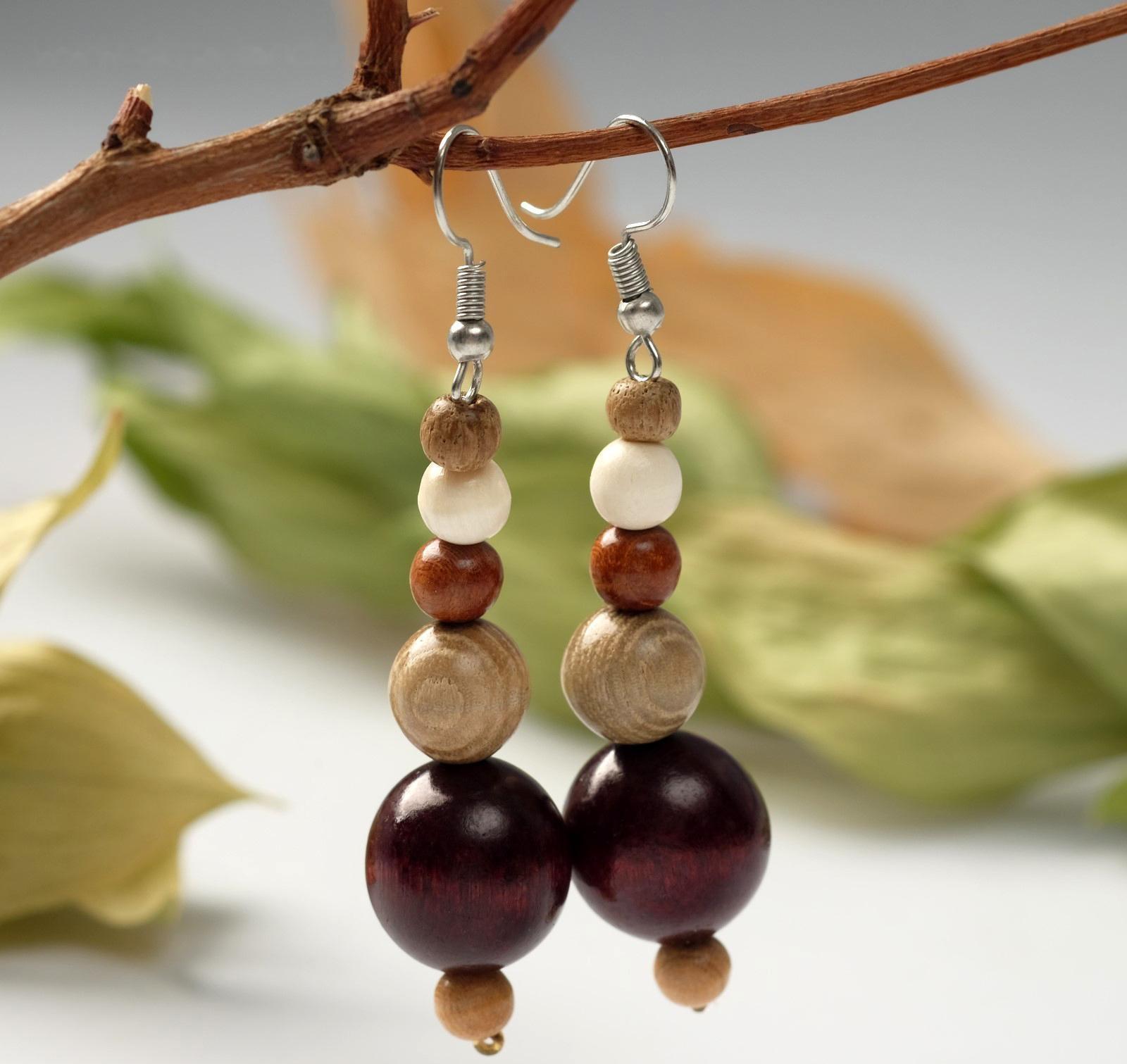 Серьги ручная работа, деревянные 