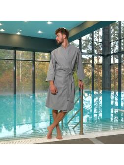 Халат вафельный мужской Экономь и Я, рукав 3/4, размер 54-56, цвет серый, 100%хл, 200г/м2