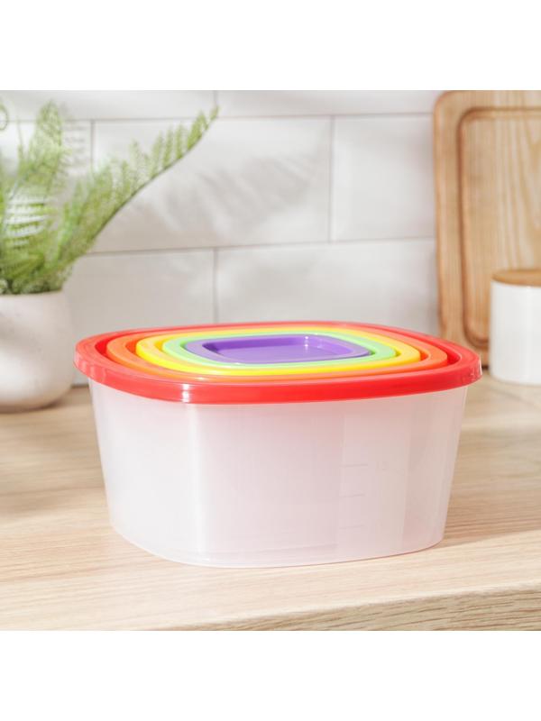 Набор контейнеров квадратных BioFresh, 5 шт: 0,23 л, 0,5 л, 0,9 л, 1,55 л, 2,65 л, цвет МИКС