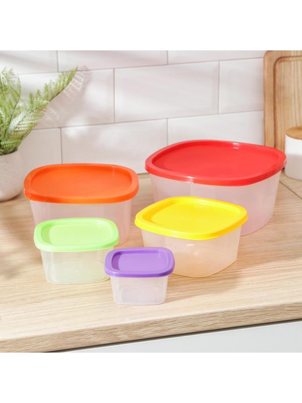 Набор контейнеров квадратных BioFresh, 5 шт: 0,23 л, 0,5 л, 0,9 л, 1,55 л, 2,65 л, цвет МИКС