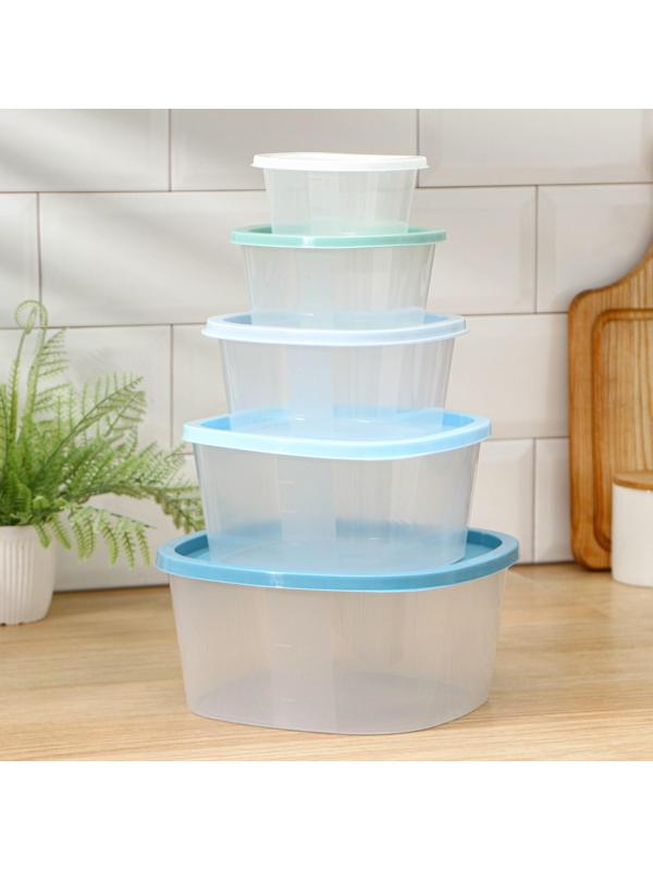 Набор контейнеров квадратных BioFresh, 5 шт: 0,23 л, 0,5 л, 0,9 л, 1,55 л, 2,65 л, цвет МИКС