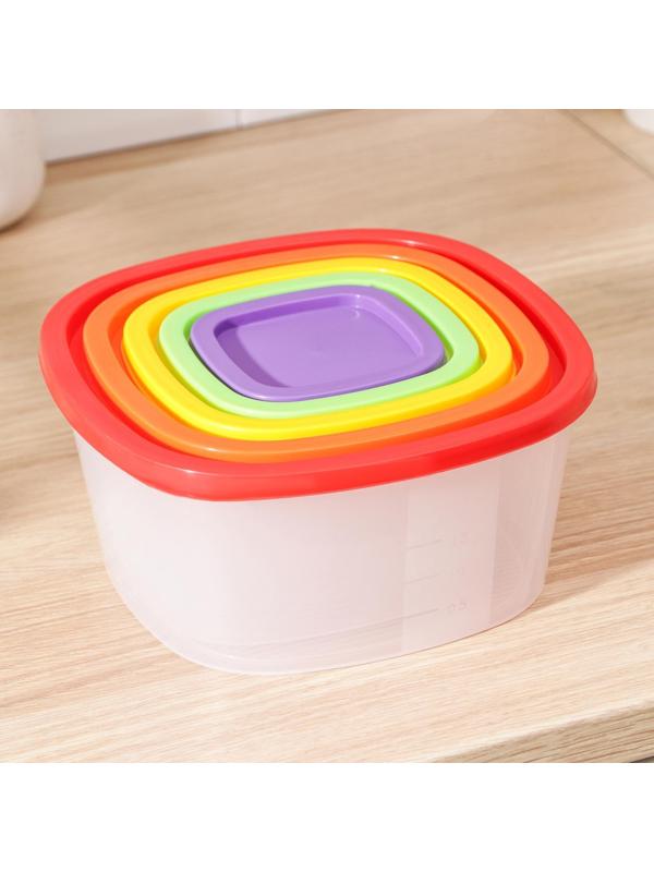 Набор контейнеров квадратных BioFresh, 5 шт: 0,23 л, 0,5 л, 0,9 л, 1,55 л, 2,65 л, цвет МИКС