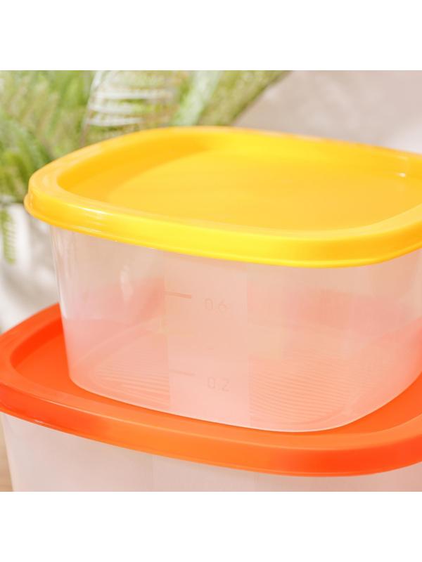 Набор контейнеров квадратных BioFresh, 5 шт: 0,23 л, 0,5 л, 0,9 л, 1,55 л, 2,65 л, цвет МИКС