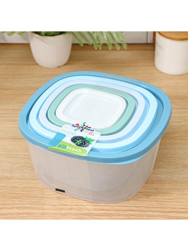 Набор контейнеров квадратных BioFresh, 5 шт: 0,23 л, 0,5 л, 0,9 л, 1,55 л, 2,65 л, цвет МИКС