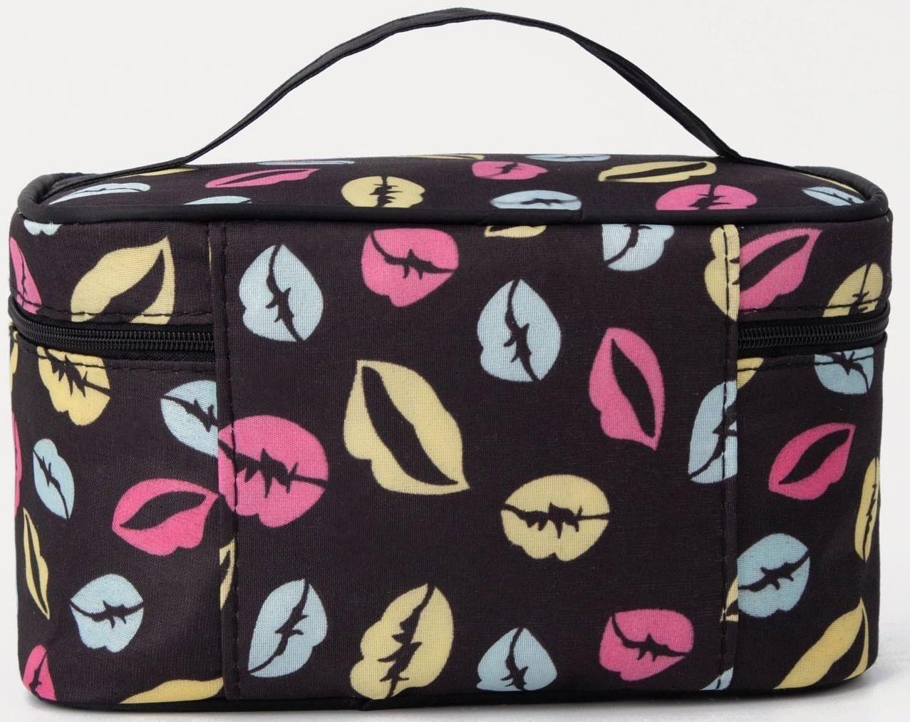 Косметичка на молнии, с зеркалом, цвет чёрный/разноцветный