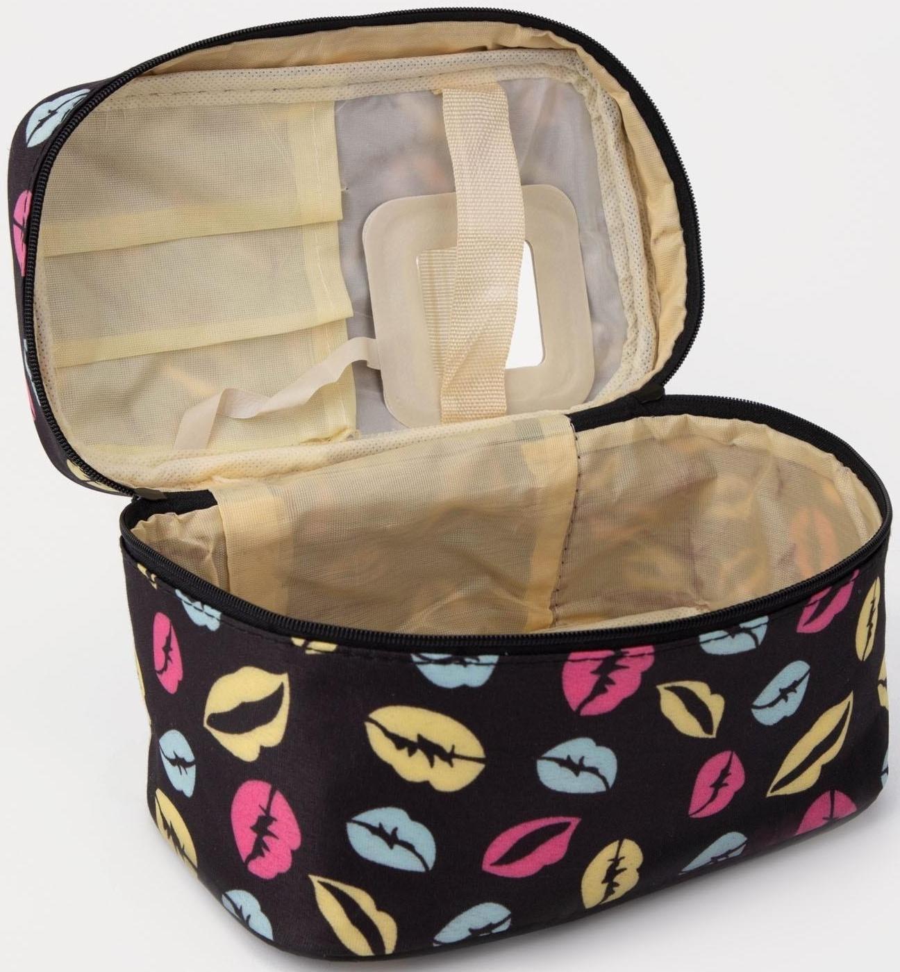 Косметичка на молнии, с зеркалом, цвет чёрный/разноцветный