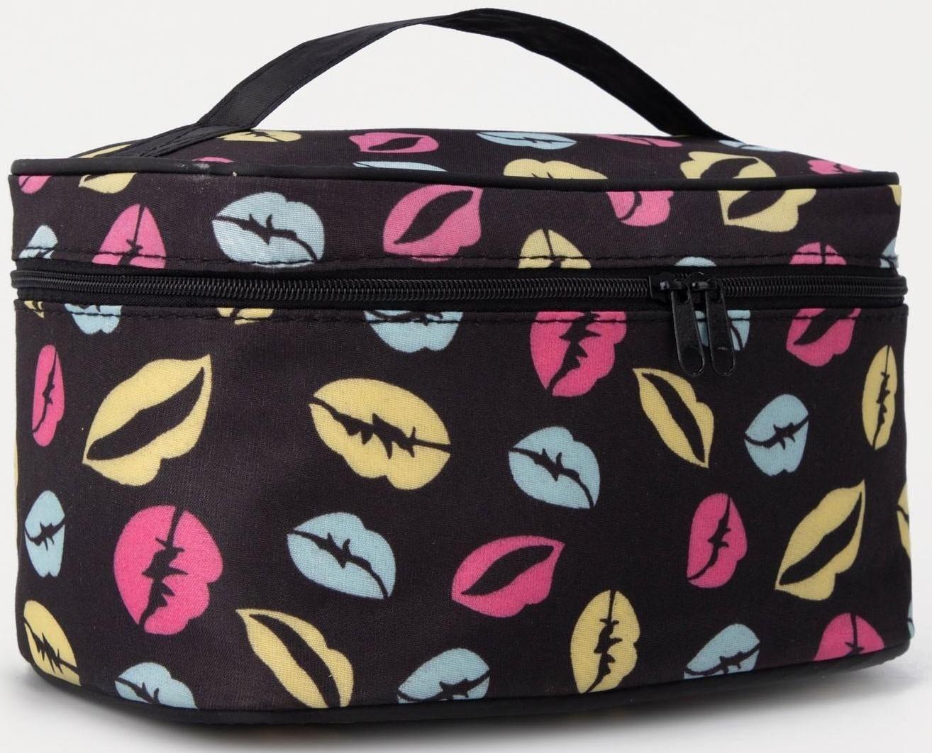 Косметичка на молнии, с зеркалом, цвет чёрный/разноцветный