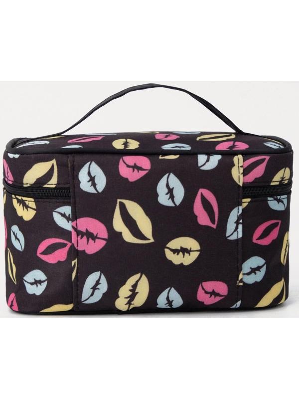 Косметичка на молнии, с зеркалом, цвет чёрный/разноцветный