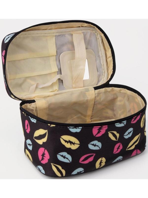 Косметичка на молнии, с зеркалом, цвет чёрный/разноцветный