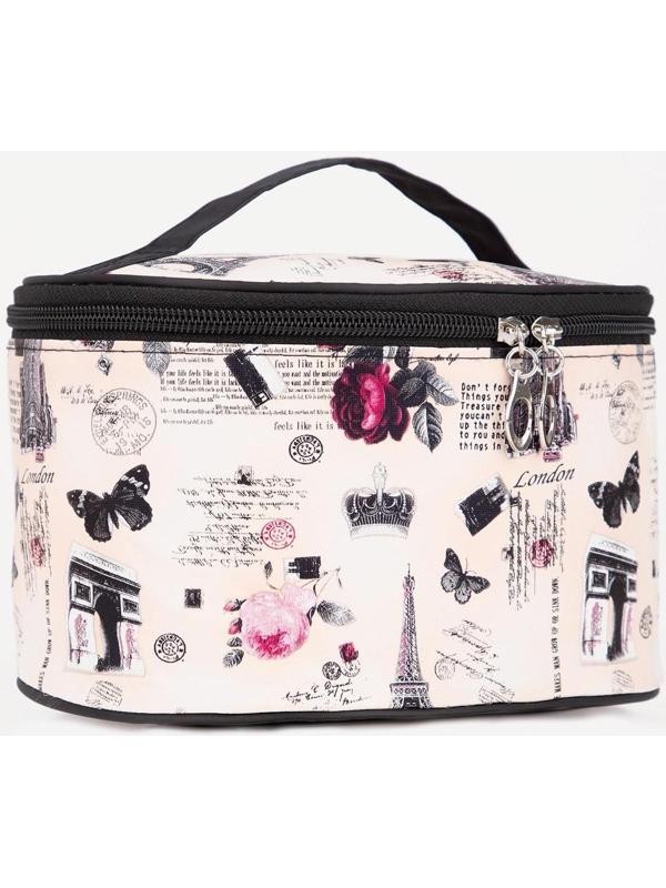 Косметичка на молнии, с зеркалом, цвет бежевый