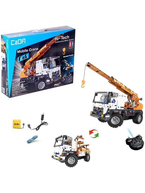 Конструктор радиоуправляемый «Грузовик-Кран», 838 деталей, 2 в 1, с аккумулятором