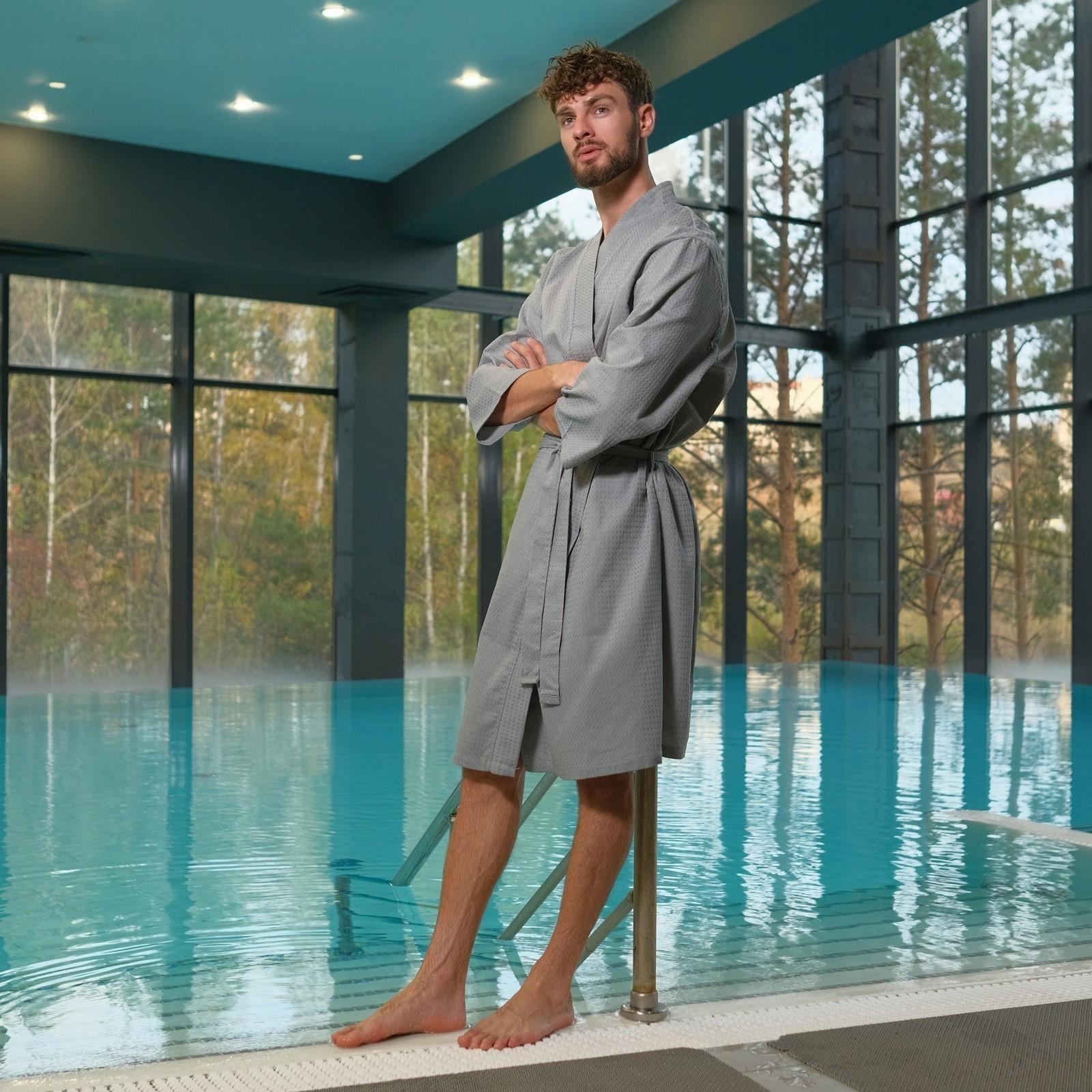 Халат вафельный мужской Экономь и Я, рукав 3/4, размер 46-48, цвет серый, 100%хл, 200г/м2