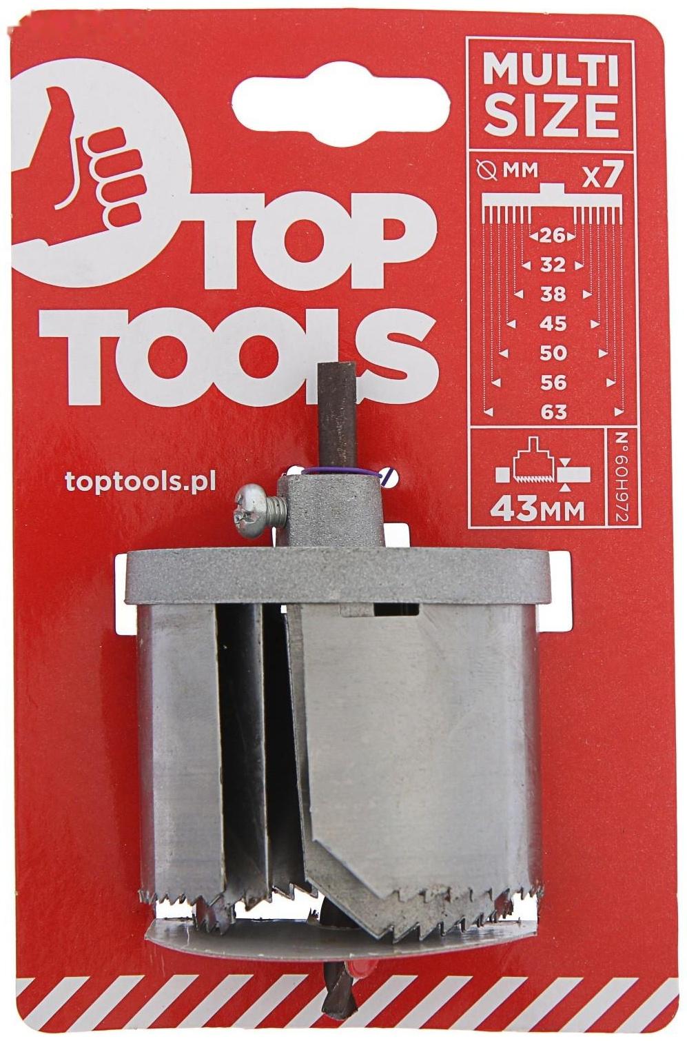 Набор коронок Top Tools 60H972, с центрирующим сверлом, 26-63 x 43 мм, 7 шт.