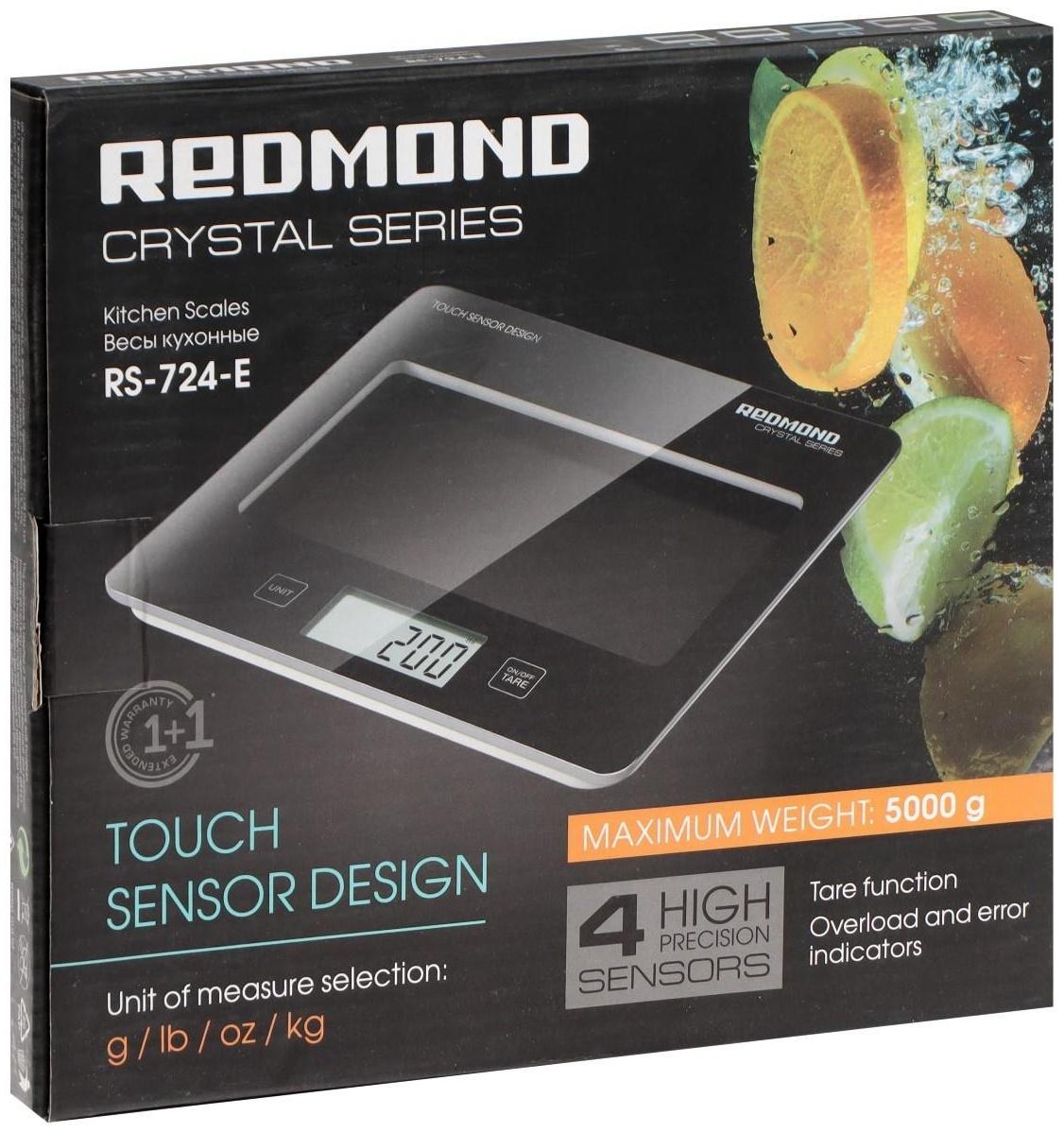 Весы кухонные Redmond RS 724-E, электронные, до 5 кг, чёрные