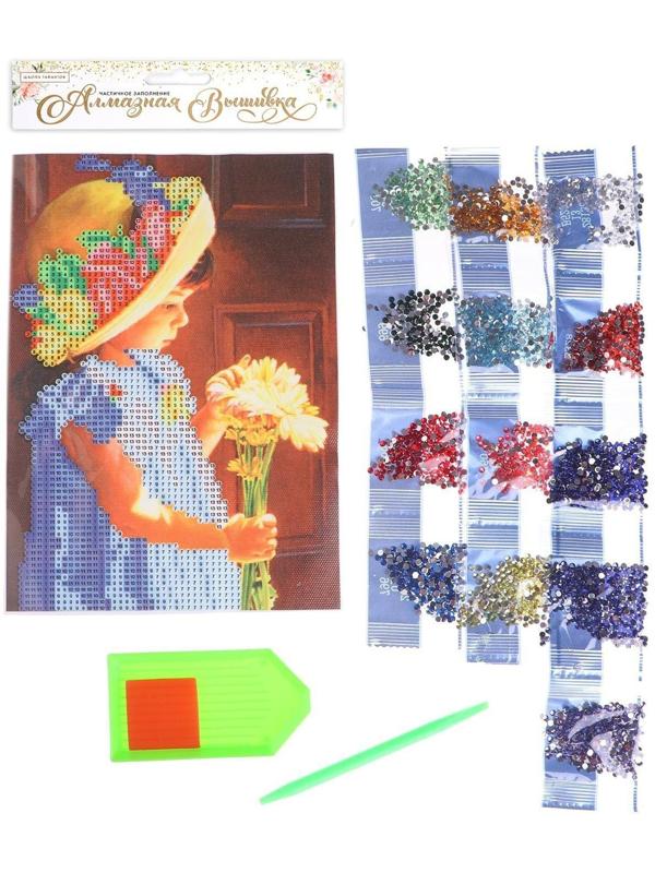 Алмазная мозаика с частичным заполнением «Девочка», 15 х 21 см. Набор для творчества