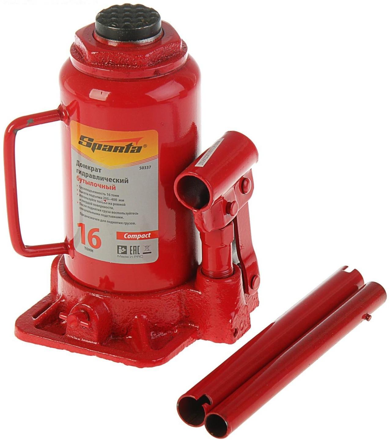 Домкрат гидравлический SPARTA Compact, 16 т, бутылочный, подъем 205–400 мм