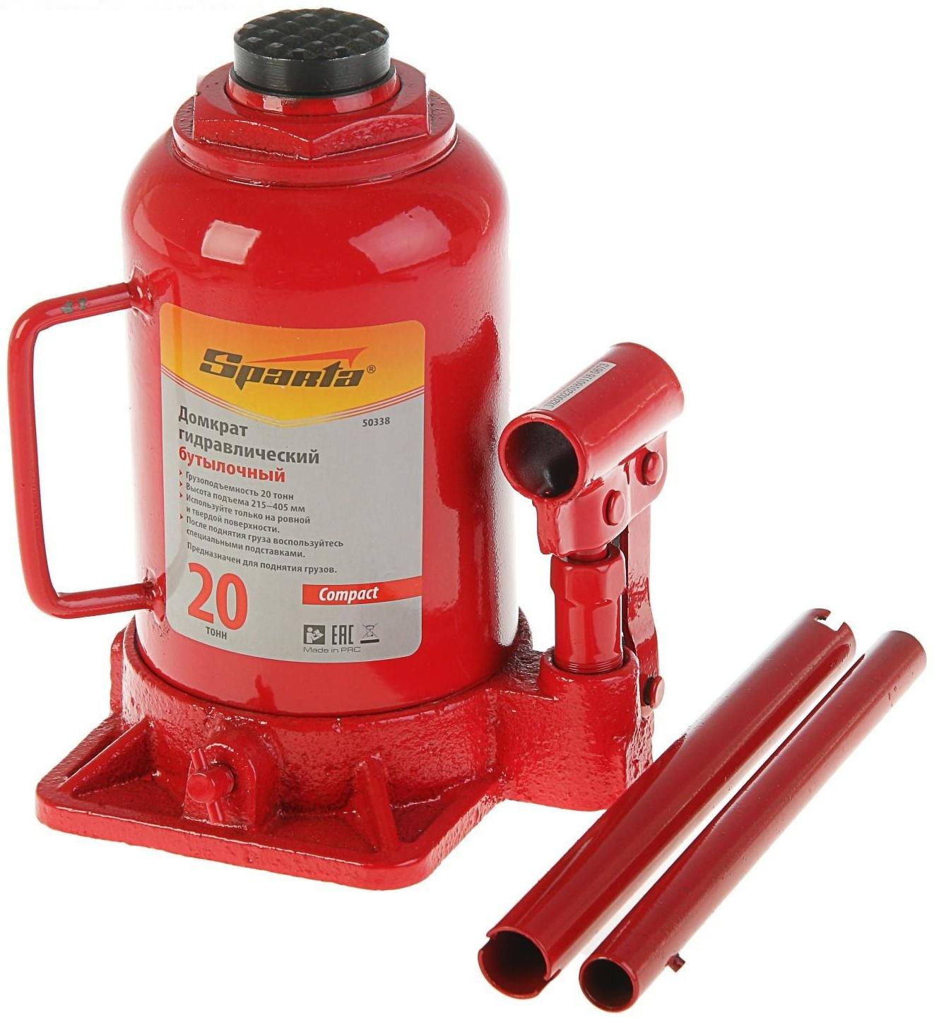Домкрат гидравлический SPARTA Compact, 20 т, бутылочный, подъем 215–405  мм