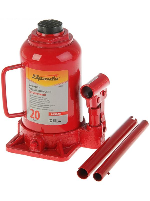 Домкрат гидравлический SPARTA Compact, 20 т, бутылочный, подъем 215–405  мм