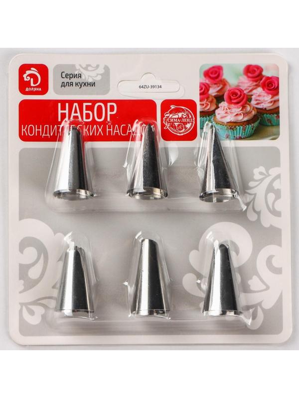Набор насадок кондитерских Доляна, d=1,7 см, 6 шт, форма МИКС