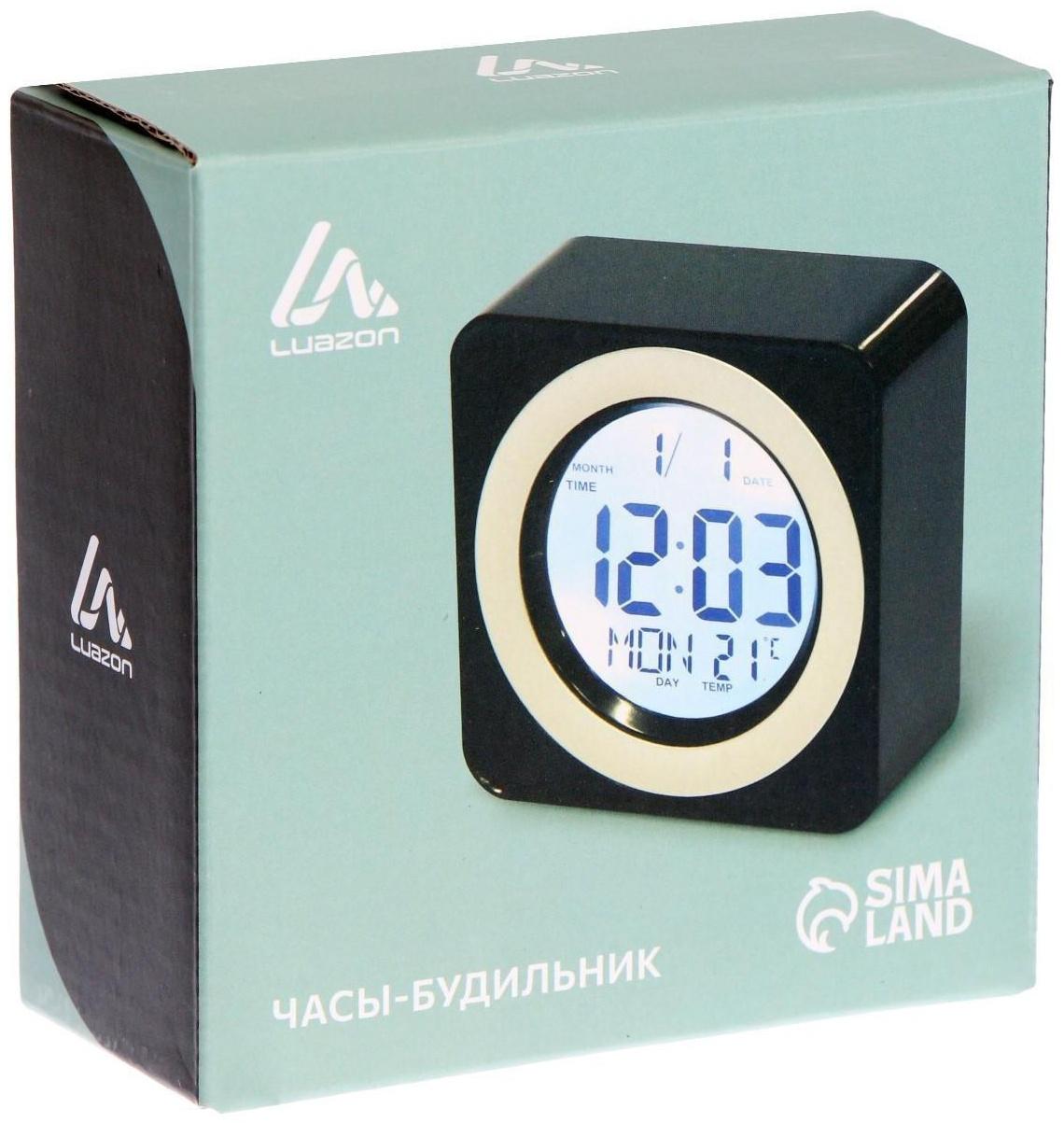 Будильник Luazon LB-20, температура, подсветка срабатывает от хлопка, черный