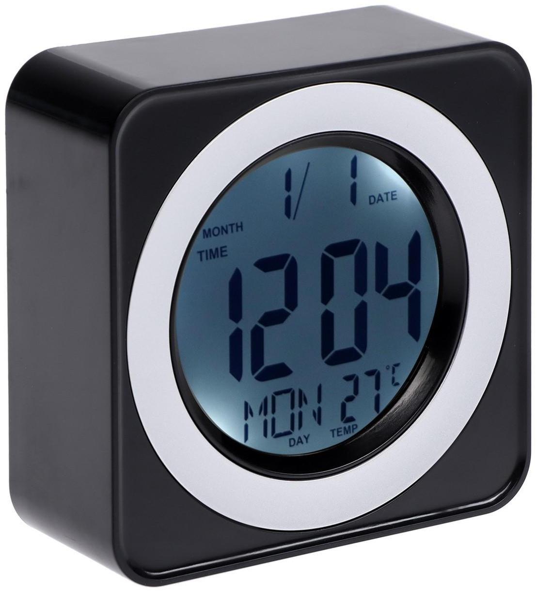 Будильник Luazon LB-20, температура, подсветка срабатывает от хлопка, черный