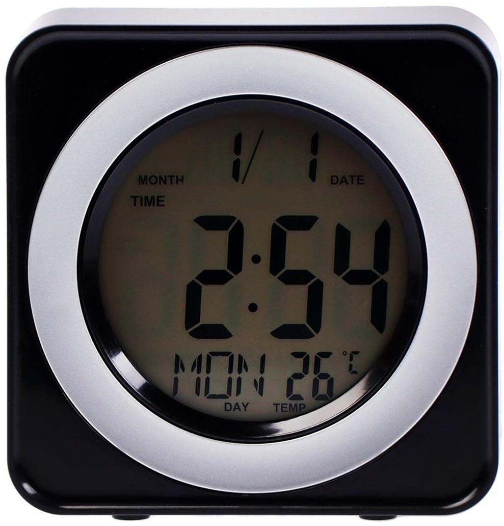 Будильник Luazon LB-20, температура, подсветка срабатывает от хлопка, черный