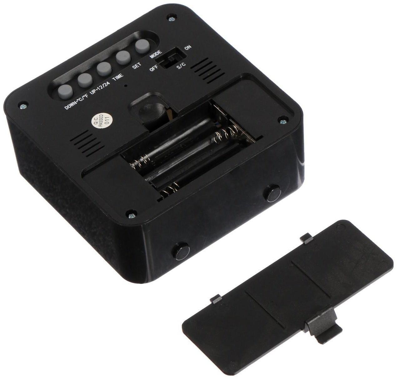 Будильник Luazon LB-20, температура, подсветка срабатывает от хлопка, черный