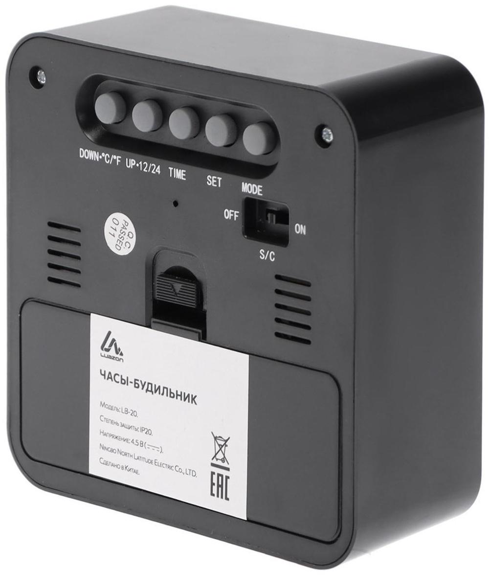 Будильник Luazon LB-20, температура, подсветка срабатывает от хлопка, черный