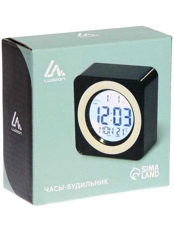 Будильник Luazon LB-20, температура, подсветка срабатывает от хлопка, черный