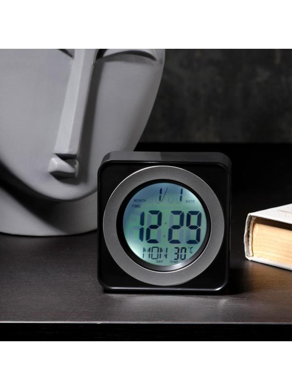 Будильник Luazon LB-20, температура, подсветка срабатывает от хлопка, черный