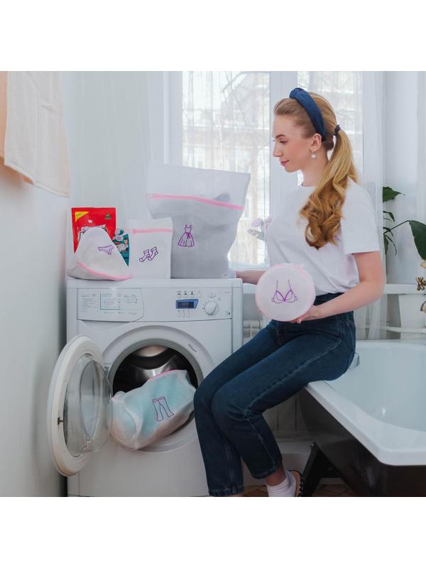 Мешок для стирки носков, 17×20 см, трехслойный, крупная сетка, цвет МИКС