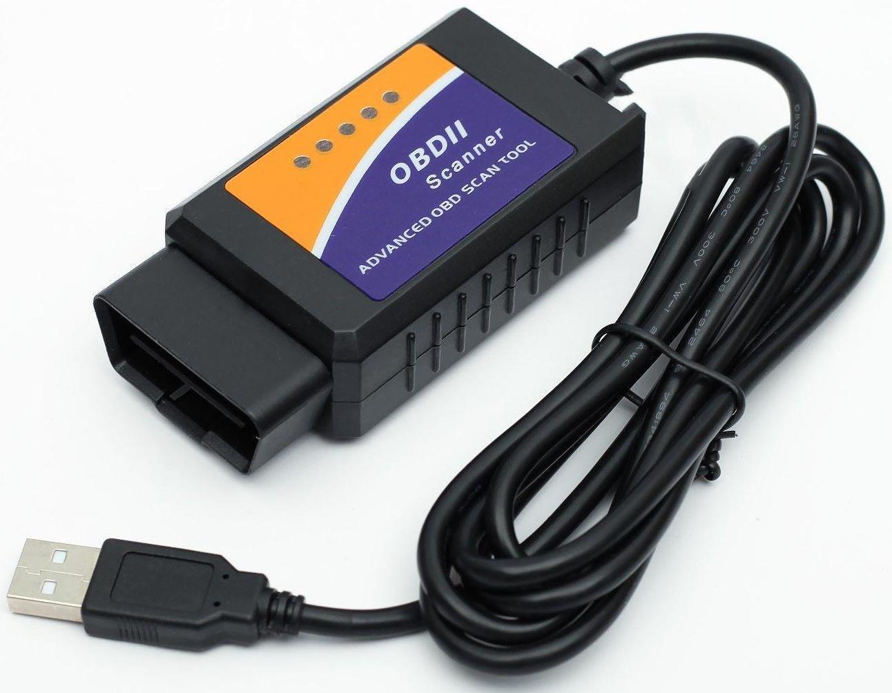 Адаптер для диагностики авто ELM327 OBD II, USB, провод 140 см, версия 1.5