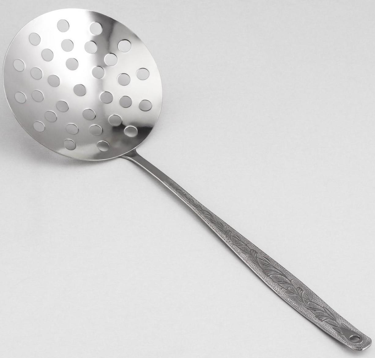 Шумовка большая «Уралочка», 30 см, d=10,5 см, толщина 2 мм, упрощённая обработка, цвет серебряный