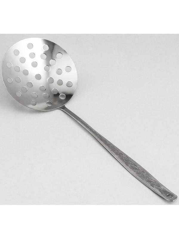 Шумовка большая «Уралочка», 30 см, d=10,5 см, толщина 2 мм, упрощённая обработка, цвет серебряный