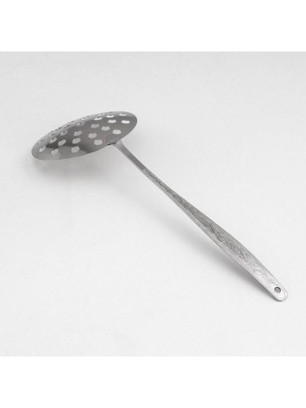 Шумовка большая «Уралочка», 30 см, d=10,5 см, толщина 2 мм, упрощённая обработка, цвет серебряный