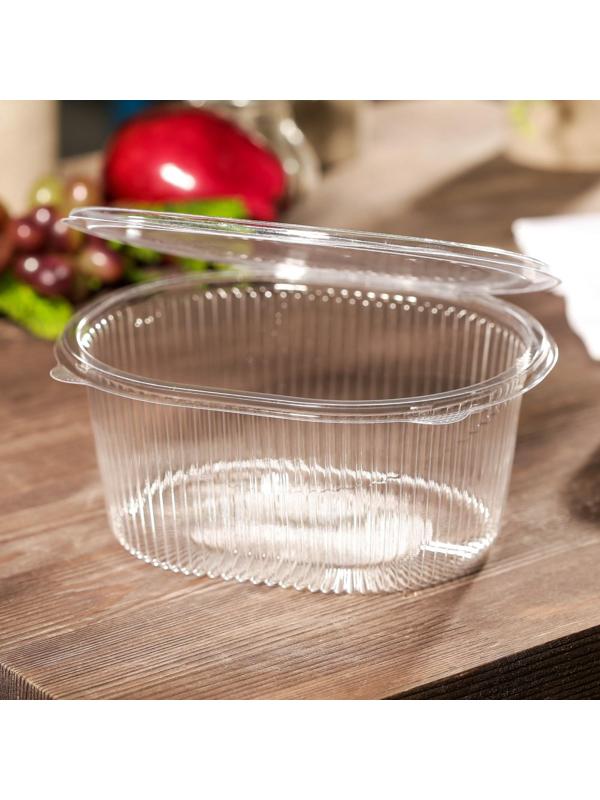 Контейнер одноразовый с неразъёмной крышкой, 1 л, 17,5×14,9×7,9 см, цвет прозрачный