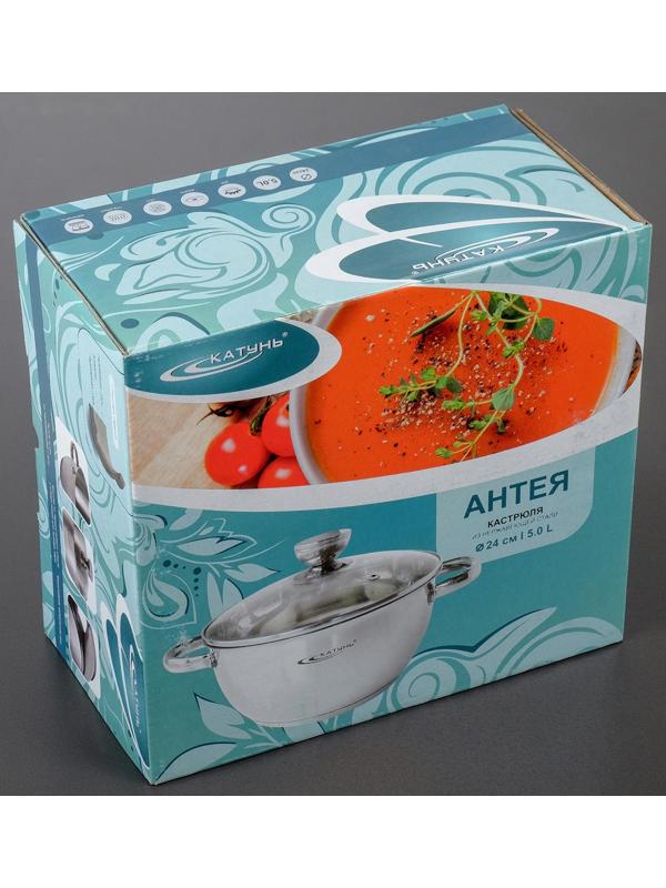 Кастрюля «Антея», 5 л, d=24 см, капсульное дно, стеклянная крышка