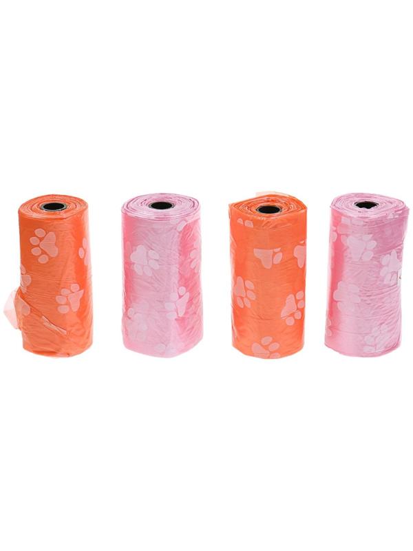 Пакеты для уборки за собаками с узором (4 рулона по 15 пакетов 29х21 см), микс цветов