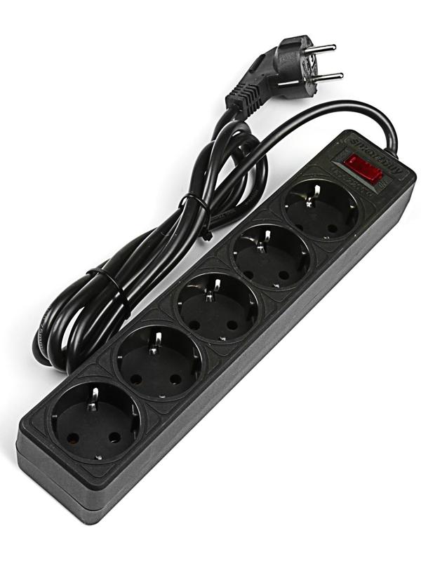 Сетевой фильтр Smartbuy One, 5 розеток, 1.8 м, 10 А, 2200 Вт, с з/к, черный
