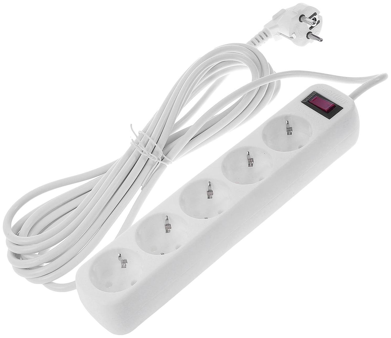 Сетевой фильтр Smartbuy, 5 розеток, 5 м, 10 А, 2200 Вт, с з/к, белый