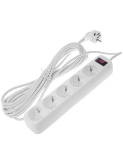Сетевой фильтр Smartbuy, 5 розеток, 5 м, 10 А, 2200 Вт, с з/к, белый