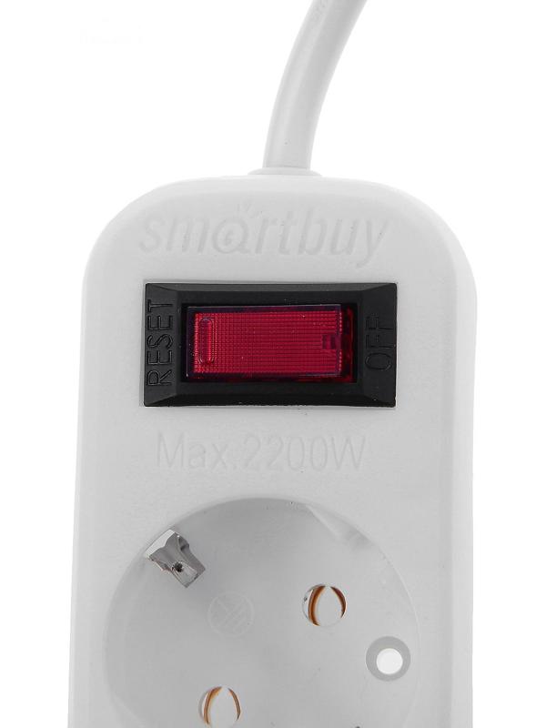 Сетевой фильтр Smartbuy, 5 розеток, 5 м, 10 А, 2200 Вт, с з/к, белый