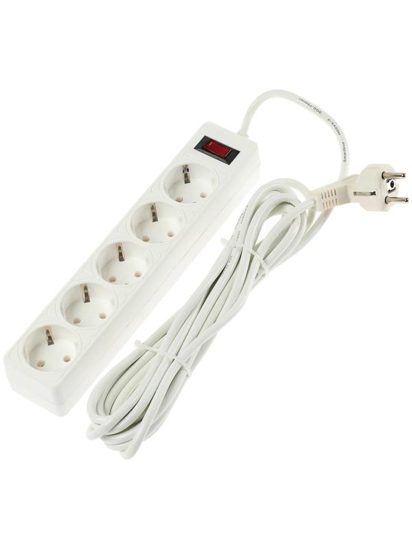 Сетевой фильтр Smartbuy, 5 розеток, 5 м, 10 А, 2200 Вт, с з/к, белый