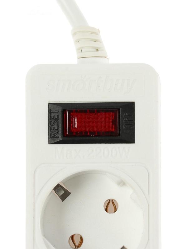 Сетевой фильтр Smartbuy, 5 розеток, 5 м, 10 А, 2200 Вт, с з/к, белый