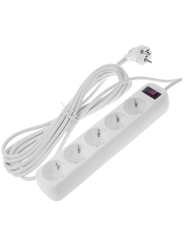Сетевой фильтр Smartbuy, 5 розеток, 5 м, 10 А, 2200 Вт, с з/к, белый