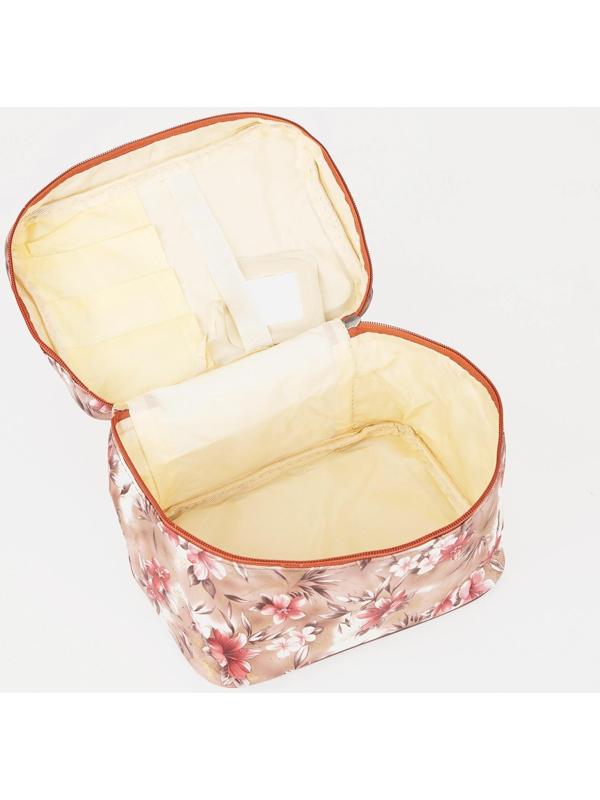 Косметичка на молнии, с зеркалом, цвет бежевый