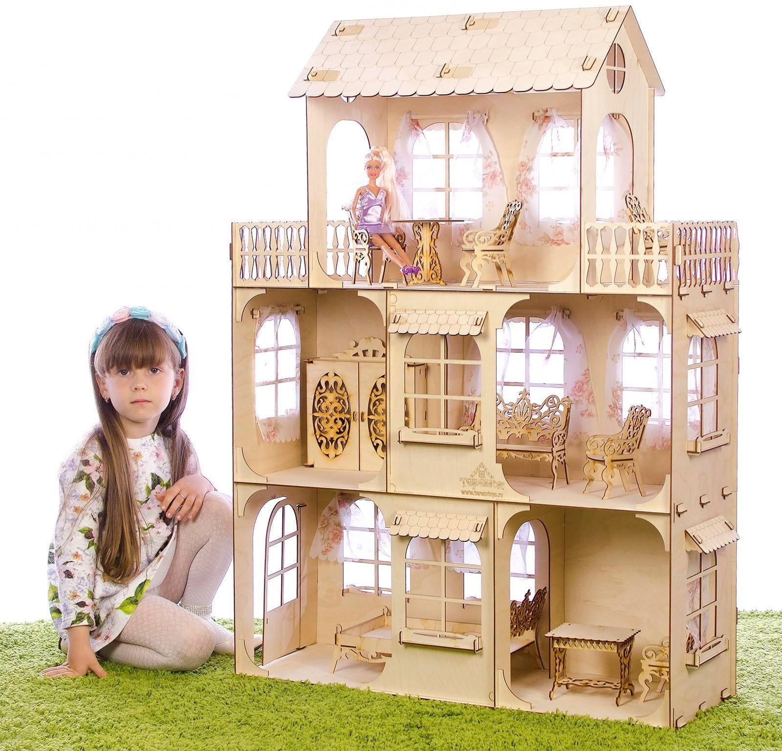 Конструктор «Большой кукольный дом», без мебели и текстиля, фанера — 3 мм, этаж: 33 см