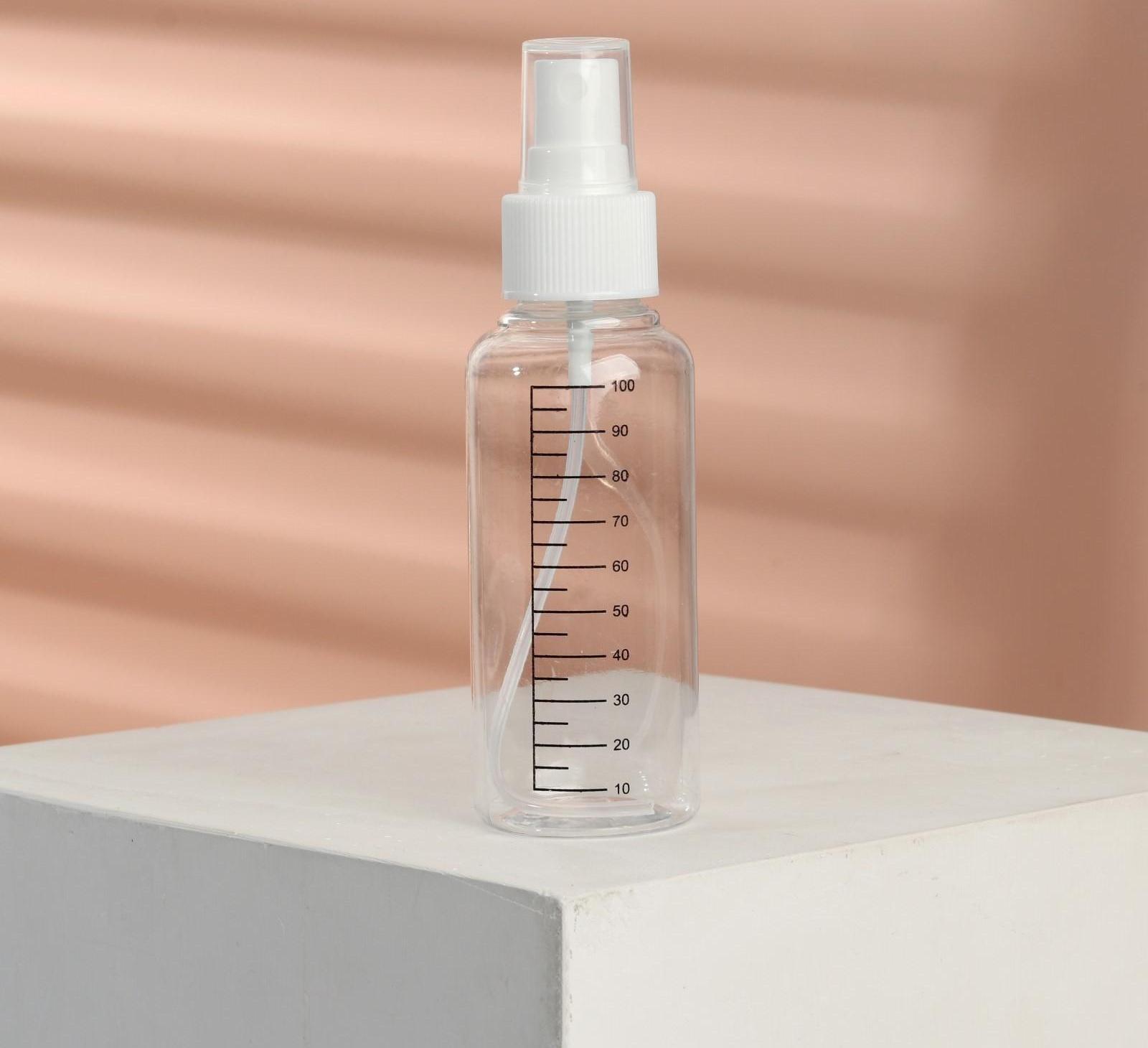 Бутылочка для хранения, с распылителем, со шкалой деления, 100 мл, цвет белый/прозрачный