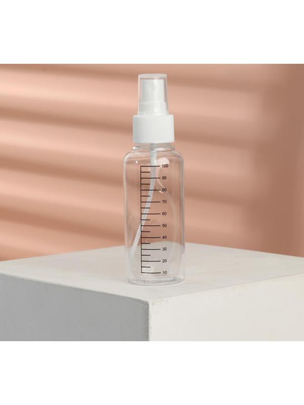 Бутылочка для хранения, с распылителем, со шкалой деления, 100 мл, цвет белый/прозрачный
