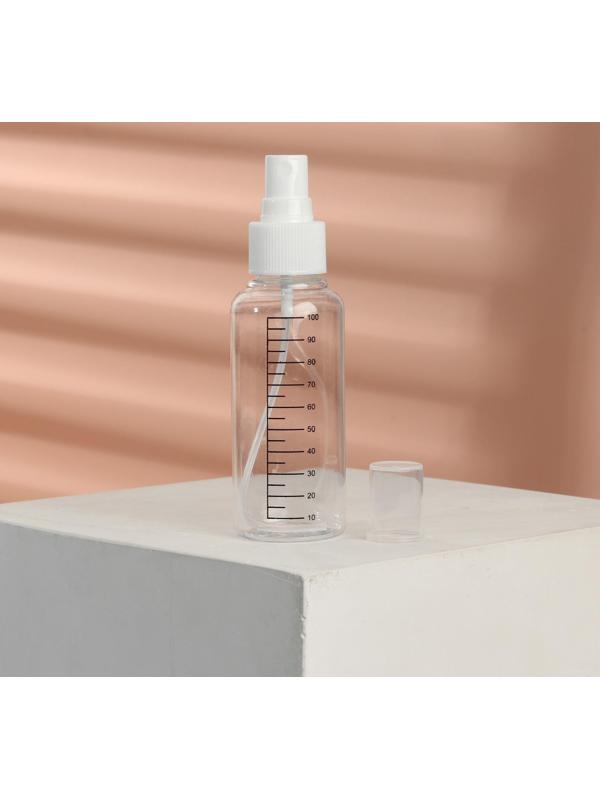 Бутылочка для хранения, с распылителем, со шкалой деления, 100 мл, цвет белый/прозрачный